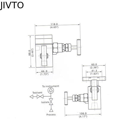 6000 Psi Instrument  Manifold 200℃ 2 Way  Manifold Valve 1/4 Female NPT