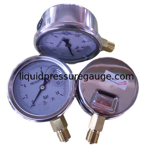 14 Bar 1/4'' NPT Liquid Filled Pressure Gauges 2.5 Inch Pressure Gauge ODM