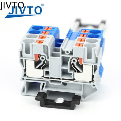 PT10 Push-in Terminal Block Din Rail Wire Conector eléctrico de 10 mm2 de resorte sin tornillo de alimentación a través de la toma PT-10